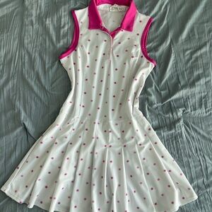 Elegant Pink and White Polka Dot Mini Tennis Dress
